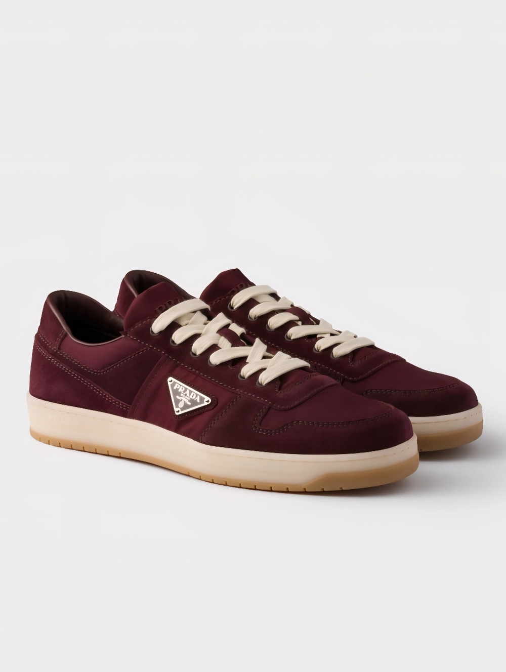 $1,170 PRADA Downtown Logo Re-Nylon Suede Burg/Brown Sneakers UK 9 US 10 EU 43